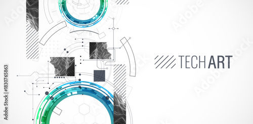 Abstract background. Scientific and technological concept with the use of technical elements formed in the shape of a circle. Vector