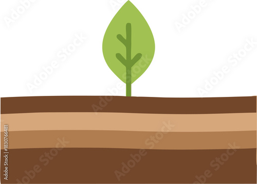 Illustration of a young plant growing from layers of soil, symbolizing growth, nature, and new beginnings