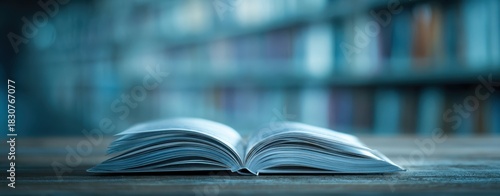 The Book Open on a Wooden Table in a Quiet Library Study Setting
