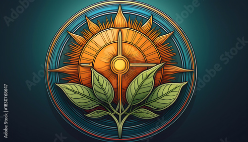 Sun and Leaf Emblem: Growth, Nature, and Vitality
