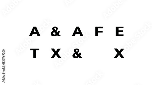 Abstract composition of black uppercase letters and ampersand symbols on a white background, typography elements
