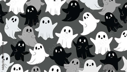 Spooky season fun cute ghosts pattern, ideal for Halloween designs and party decorations, playful and charming ghostly scene for festive cheer