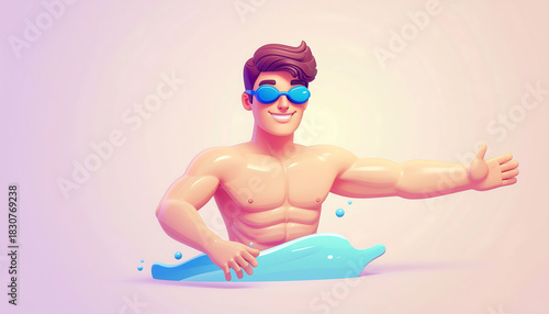 Summer Fun: 3D Cartoon Man with Thumbs Up