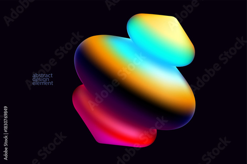 Abstract gradient 3D geometric shapes.  Colorful vector design elements.