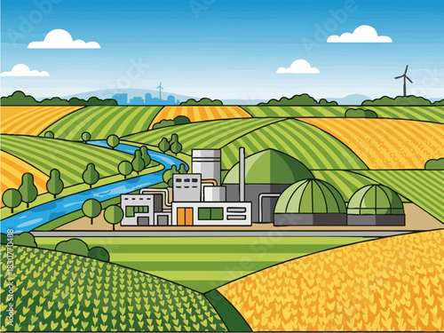 Biogas Plant in Rural Landscape - Sustainable Energy and Agriculture.