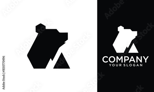 Bear head merged with Mountain shape symbolizing wildlife, forest, and harmony of nature. Perfect for eco, forest, or adventure themed design.