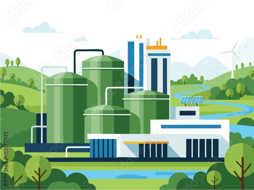Green Energy Plant Illustration - Sustainable Power Generation in Nature.