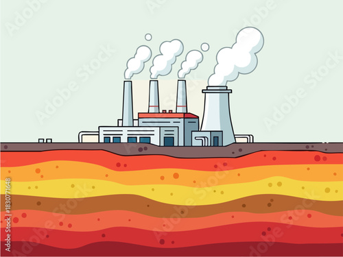 Illustration of a Geothermal Power Plant with Underground Heat.