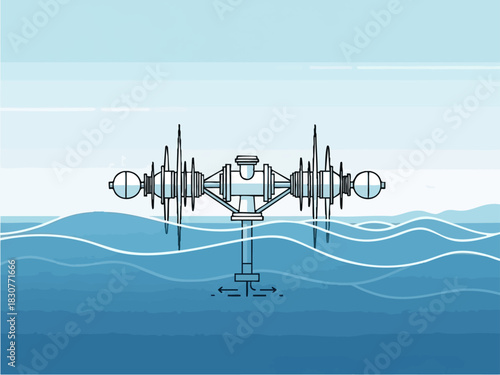Ocean Current Turbine Illustration for Renewable Energy Generation.