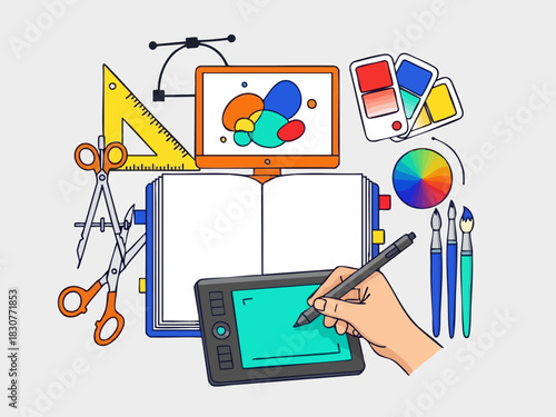 Graphic Design Tools and Digital Art Creation Illustration.