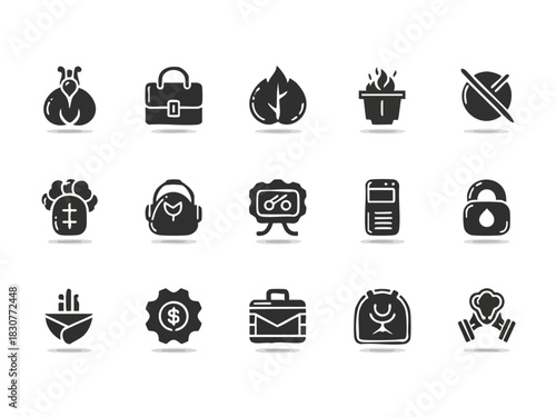 Collection of Black and White Doodle Style Business and Lifestyle Icons.