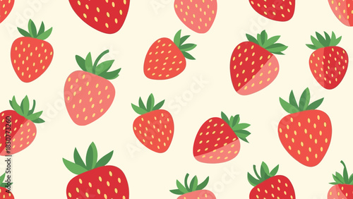 Vibrant strawberry pattern background for fresh summer designs and delicious food promotions, perfect for a fruity, playful, and cheerful vibe