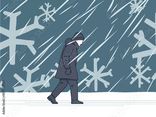 Person Walking in a Winter Blizzard Illustration.