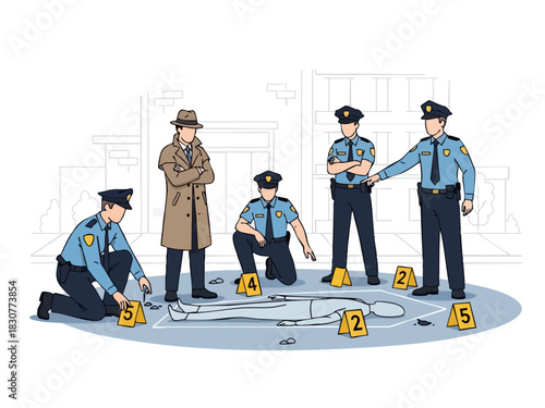 Crime Scene Investigation - Police and Detective Examining Evidence.