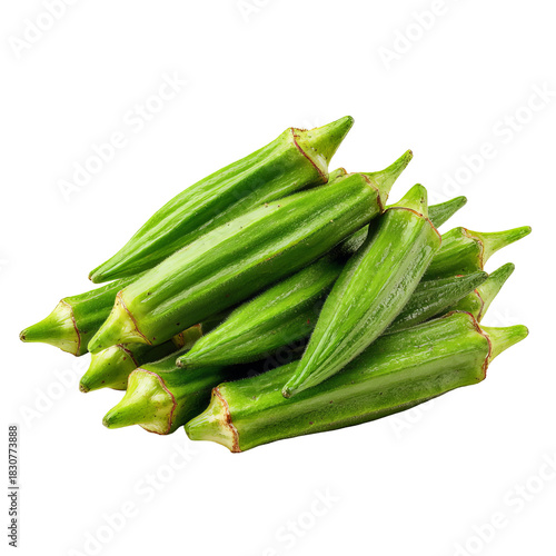 Fresh green okra pods piled together