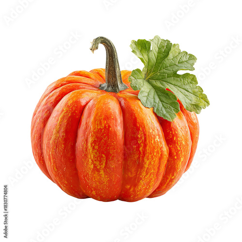 Orange-red pumpkin with leaf