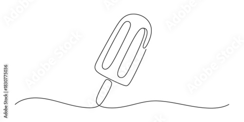 Continuous line drawing of a refreshing ice cream popsicle on a stick, embodying simple summer joy and dessert treats. ideal for abstract food and snack concepts. Vector, illustration