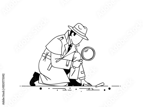 Detective Investigating a Crime Scene with Magnifying Glass.