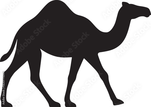 “Flat Camel Silhouette Vector – Sharp Hump Lines, Bold Desert Animal Shape on White Background