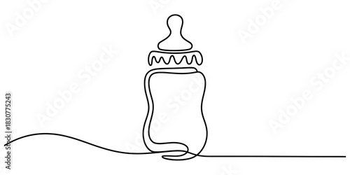 Continuous line drawing of a baby bottle for infant feeding. minimalist design symbolizing new life, care, and parenthood concepts. Vector, illustration