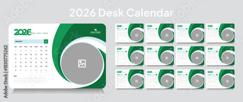 Customizable desk calendar 2026 template, corporate desk calendar schedule 2026 monthly 12-page planner layout, editable vector eps 10 file format