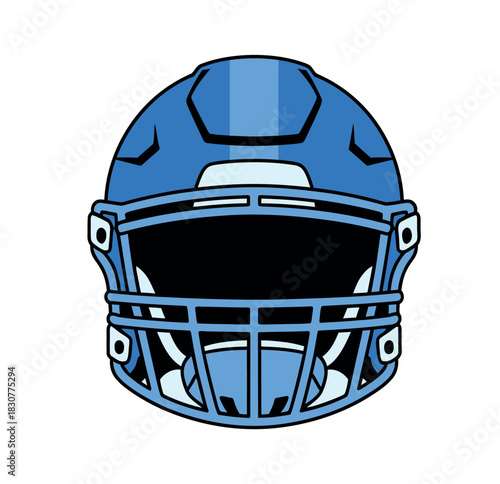 A blue American football helmet is depicted front-on, ready for game day action.
