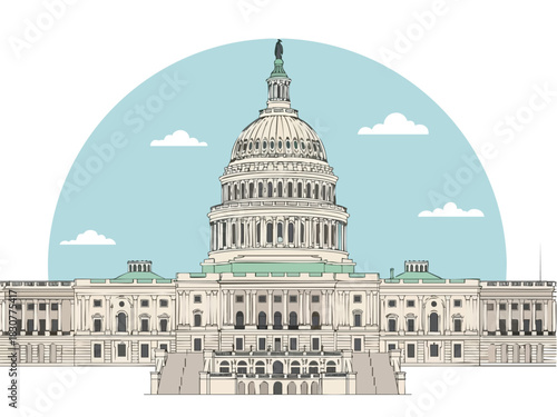 Detailed Illustration of the United States Capitol Building.