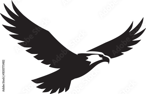 “Soaring Eagle Silhouette Vector – Wide Wing Spread Minimal Sharp Feather Design”