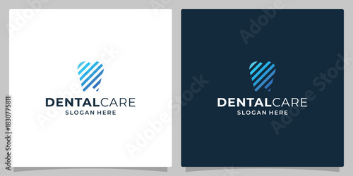 Modern Dental Care Logo Featuring Blue Striped Tooth Design.