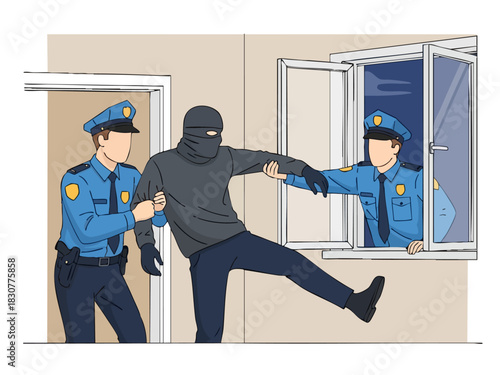 Arrest of a Burglar by Police Officers at the Scene.