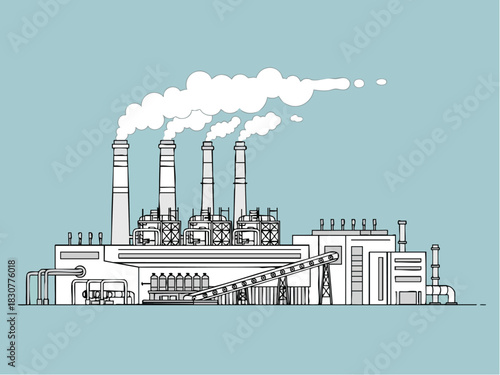 Illustration of a coal power plant emitting smoke into the atmosphere.