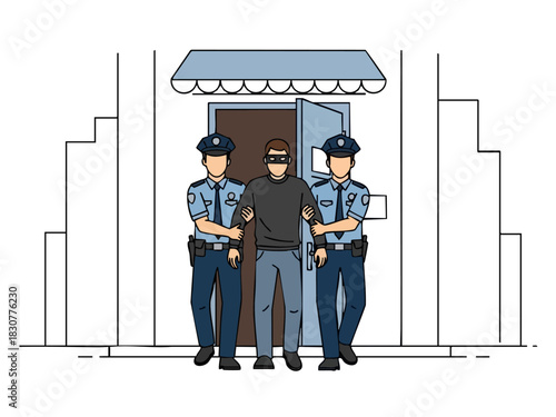 Police Arresting a Burglar After a Robbery.