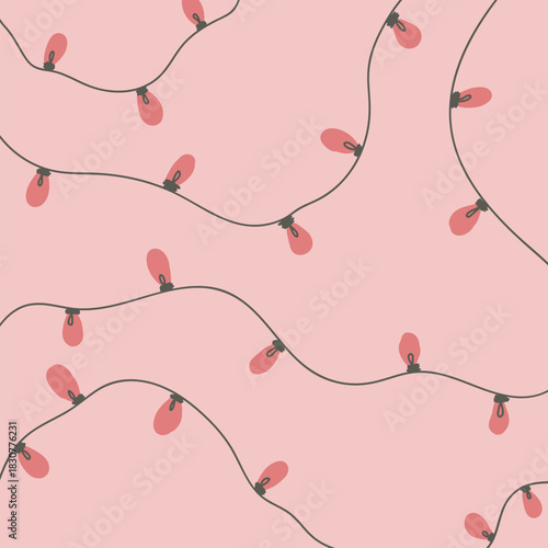 Cute pink Christmas lamps on pink background, hand drawn illustration. Vector illustration.