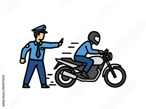Traffic Stop - Policeman Halting Motorcyclist for Inspection.