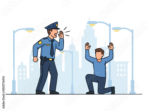 Police Officer Arresting Suspect in City Street.