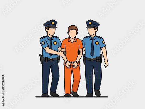 Arrested Man Escorted by Two Police Officers.