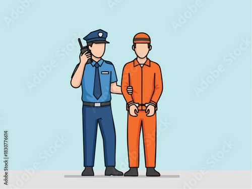 Policeman Arresting Prisoner Illustration - Law Enforcement and Justice.