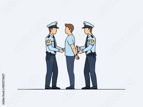 Arrested Suspect Handcuffed by Police Officers Illustration.