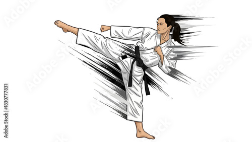 Dynamic Karate Kick Woman Demonstrating Martial Arts Agility