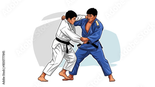 Judo Fighters in Action Martial Arts Combat Illustration