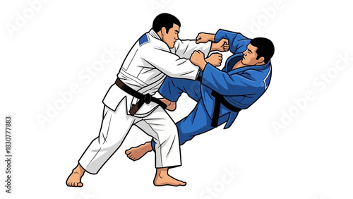 Dynamic Judo Fight Scene Athletes in Action Vector Illustration