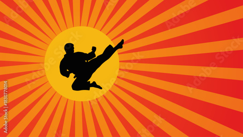 Karate Kick Silhouette Power Strength and Martial Arts Training Vector Illustration