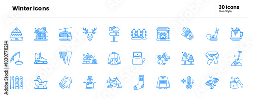 Winter icon set. cold, snow, ice, frozen, cozy, holiday, season, frost, chill, festive, sport. Vector Icon Illustration