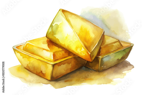 Chinese Gold Ingot Watercolor vector illustration isolated on white background