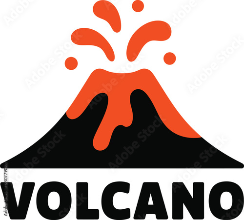 Volcano eruption graphic with bold text. dynamic lava flow icon.