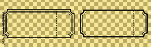 Two vintage ticket templates with perforated edges on a checkered background for event promotions