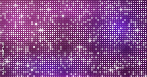 Abstract LED screen background, purple and pink, with glowing dots.