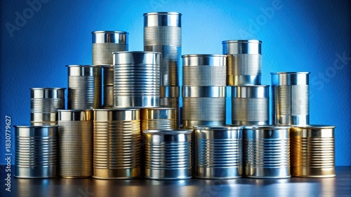 Wallpaper Mural A metallic arrangement of stacked food containers against a vibrant blue backdrop Torontodigital.ca