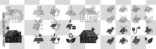 Solar panels and renewable energy icons representing sustainable power for homes and businesses