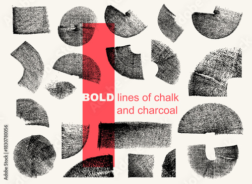 Kids crayon underlined, or wavy brush stroke. Prints on canvas with chalk and charcoal. Vector hand drawing doodle charcoal squiggles, chalk curly lines. Pencil black strips, rough highlighters.